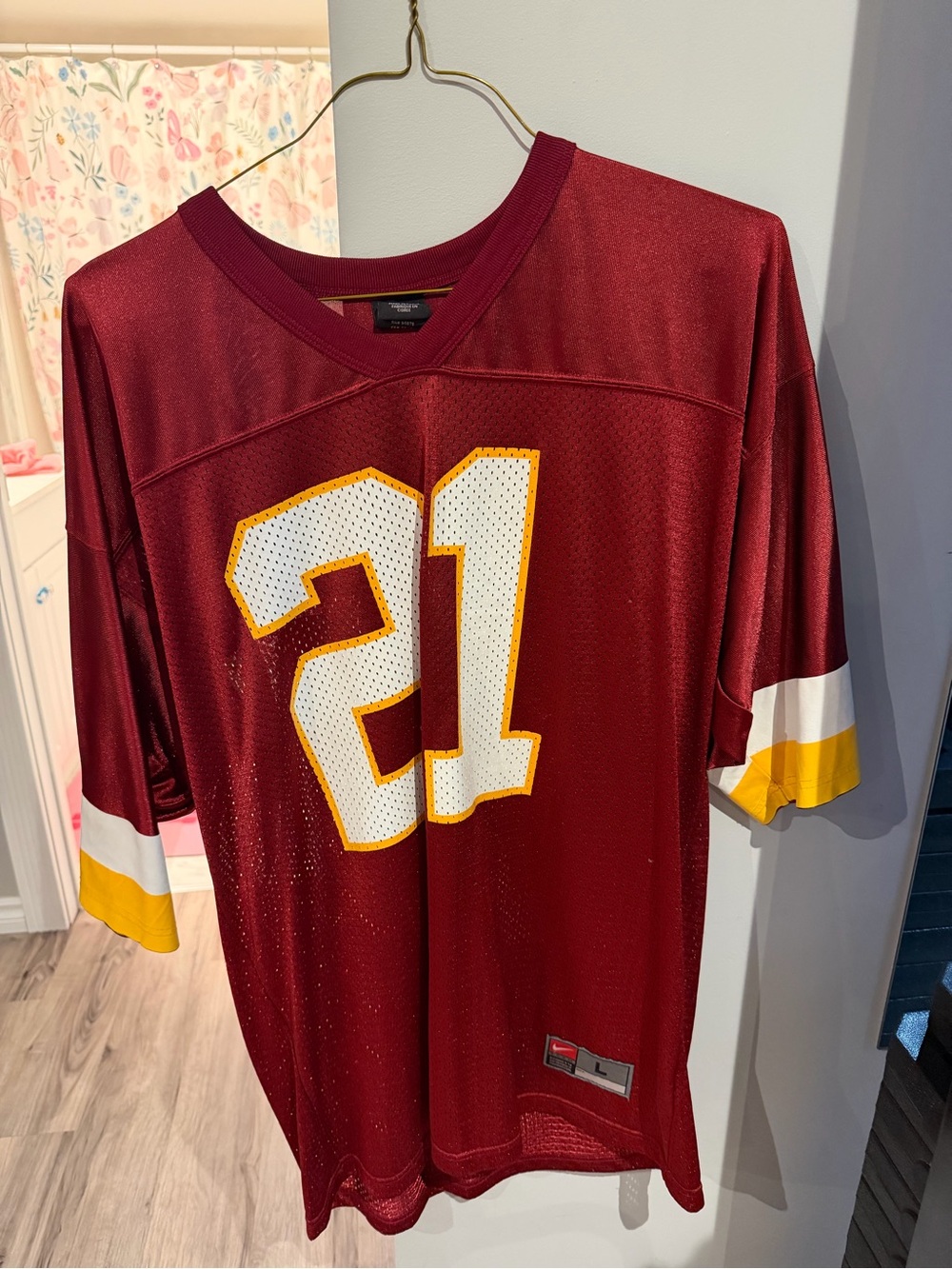 Nike Men's Burgundy Football Jersey with White & Gold Accents (#21)